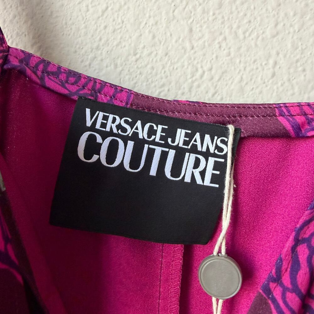 Versace Jeans Couture Rose Print Asymmetric Satin Dress NWT Size 4 - Picture 5 of 11